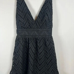 SUGAR+LIPS All My Love Plunging Neck Lace Mini Dress Black Zip NEW Women's Small